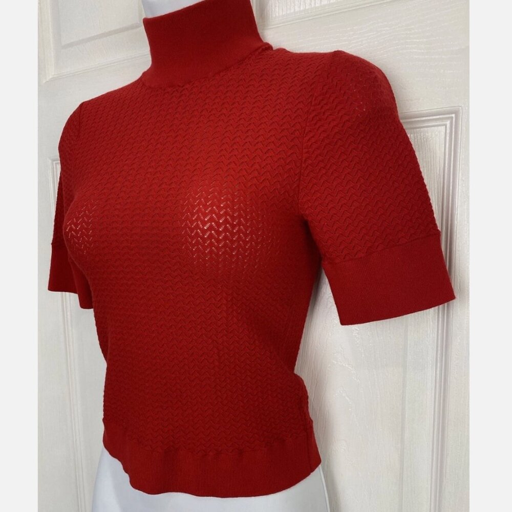 Alice + Olivia EUC Red Short Sleeve Mockneck Sweater - Picture 4 of 10